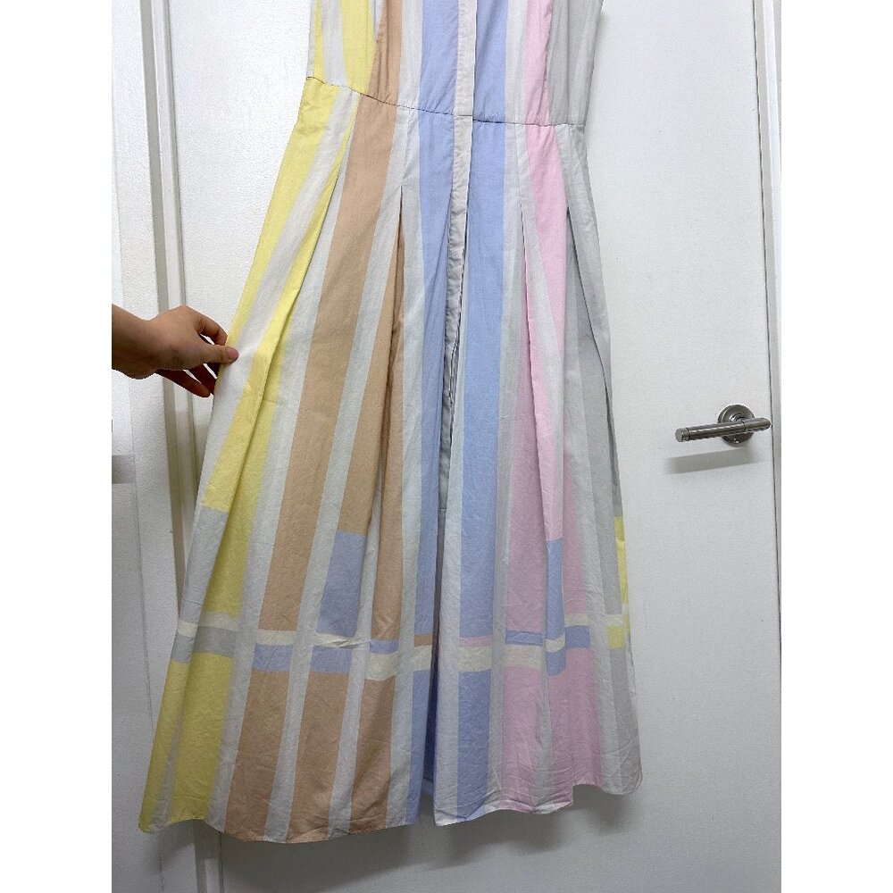 Akris Pastel Stripe Bars Print Shirt Dress Midi Pleated Colorblock Variazioni 8 - Picture 7 of 15